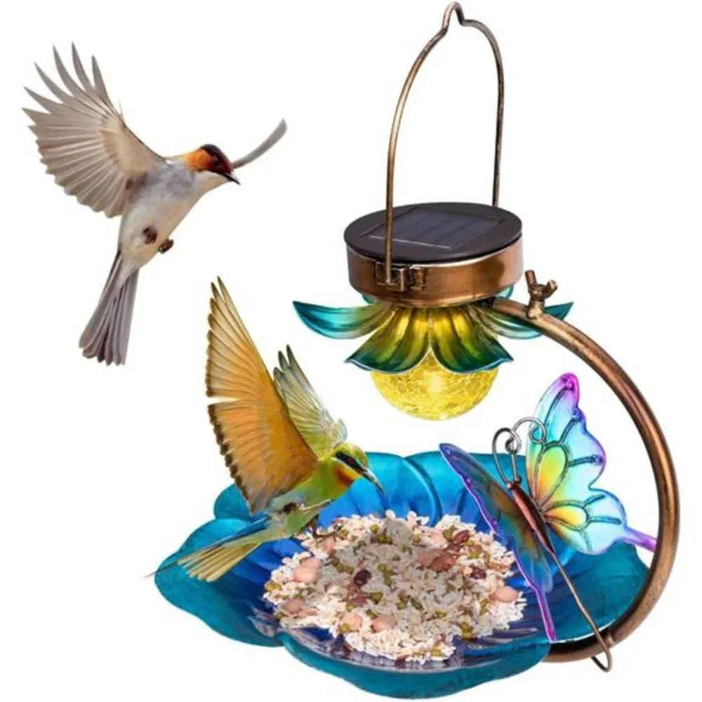 Solar Bird Feeder for Outside Hanging Wild Birdfeeders Seed Tray Outdoor